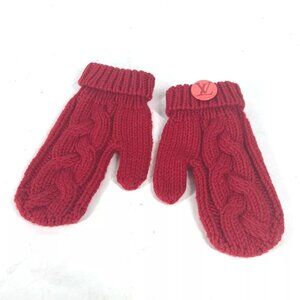 LOUIS VUITTON logo Mitten accessories with badge gloves wool Red